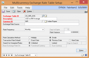 Setting up exchange rates