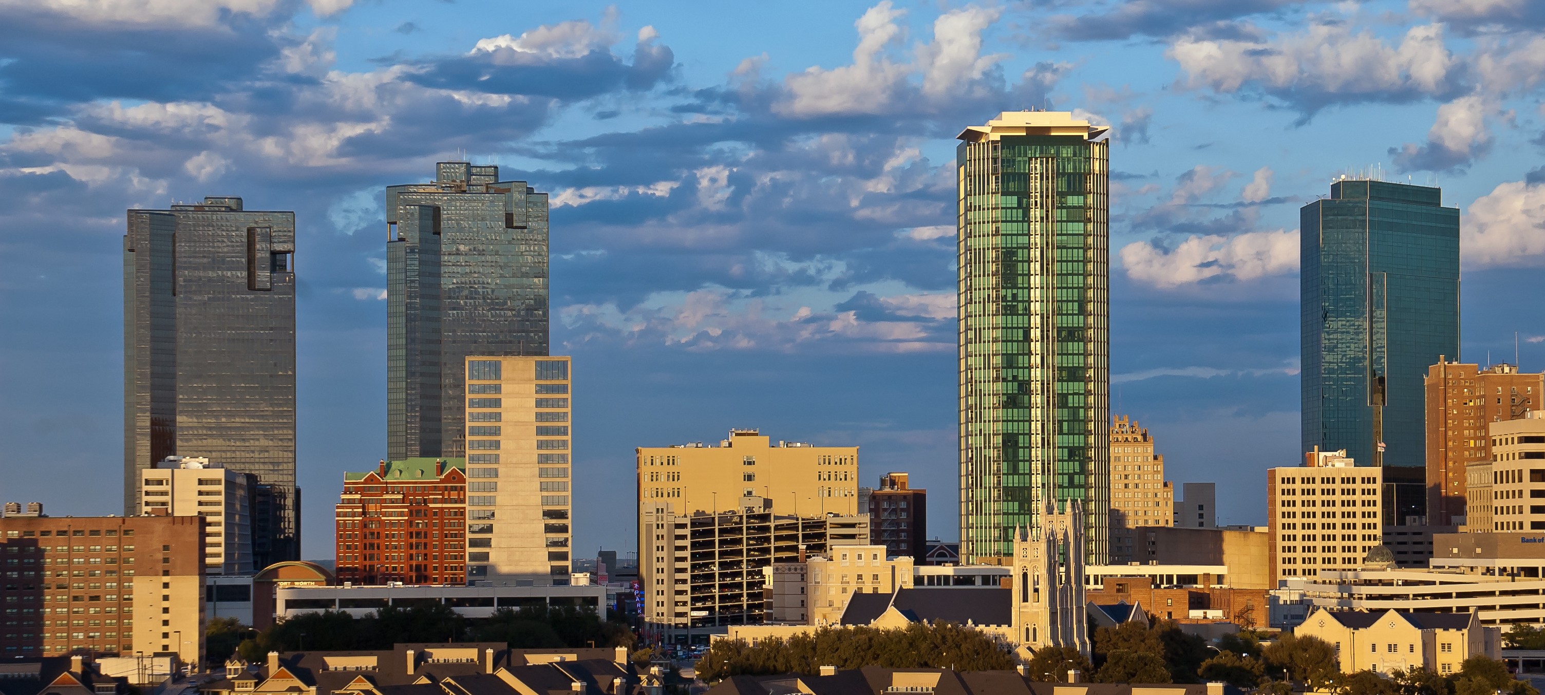 Cityscape of Fort Worth Texas in early evening light