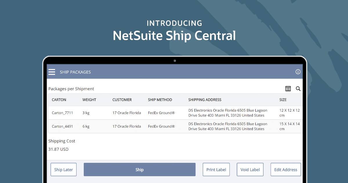 NetSuite Ship Central: Cloud Service